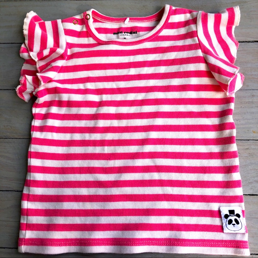 Mini Rodini Girls Pink & White Striped Tee